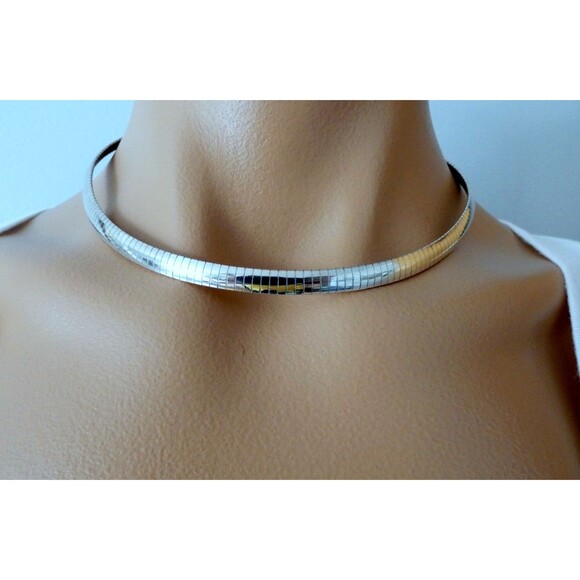 VTG 925 Sterling Silver Elegant Omega Chain Necklace 6mm 16" ITALY - Picture 2 of 7